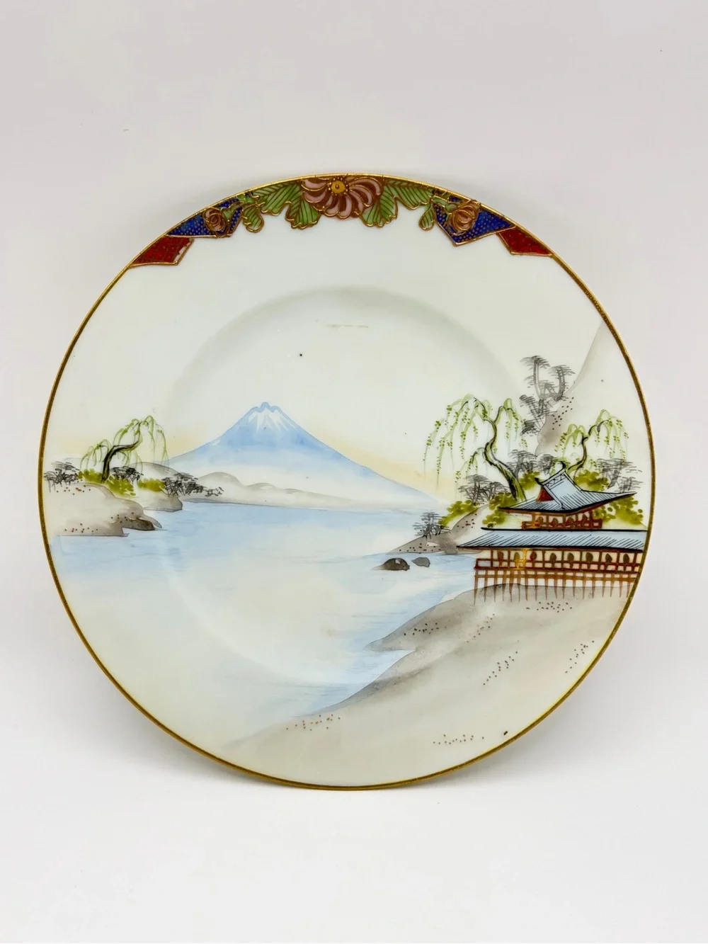 Set of Five Antique TS Nippon Kutani Mount Fuji Plates 7.25” Gold Gilt Japan